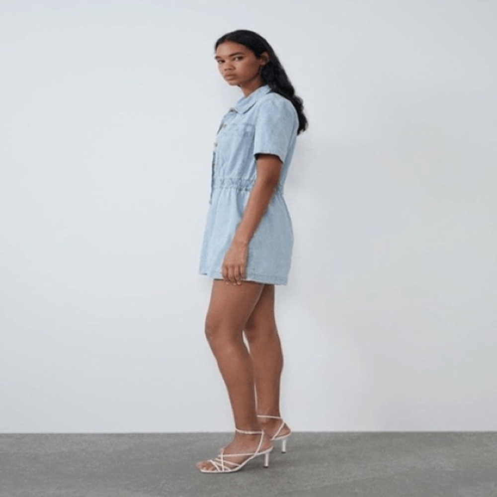 ZARA x Light Blue Short Denim  Jumpsuit sz Large